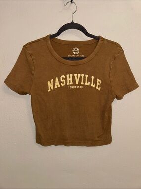 Social Culture Nashville Tennessee Brown Ribbed Baby Tee Y2K Western Cowgirl